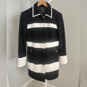 INC Black and White Striped Coat Women's Medium